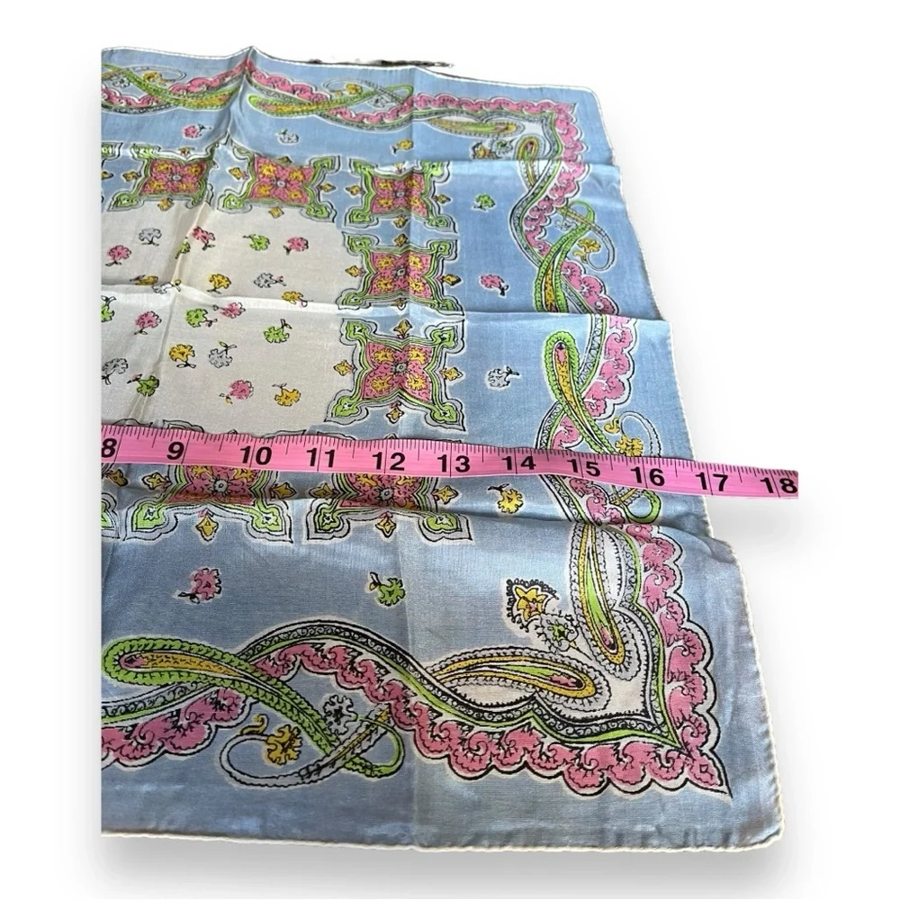 Vanette Creations Vintage Hand Rolled Silk Scarf in Soft Pastels Paisley Floral